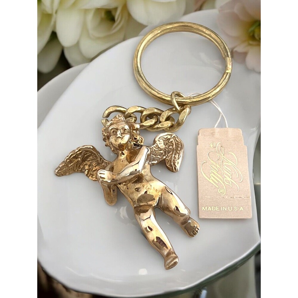 New Kirks Folly Keychain Cherub Angel Gold Tone - 7O
